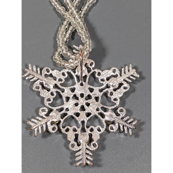 Winter Snowflake Pendant AB Rhinestone Glass and Acrylic Bead Necklace 19 in - Picture 9 of 10